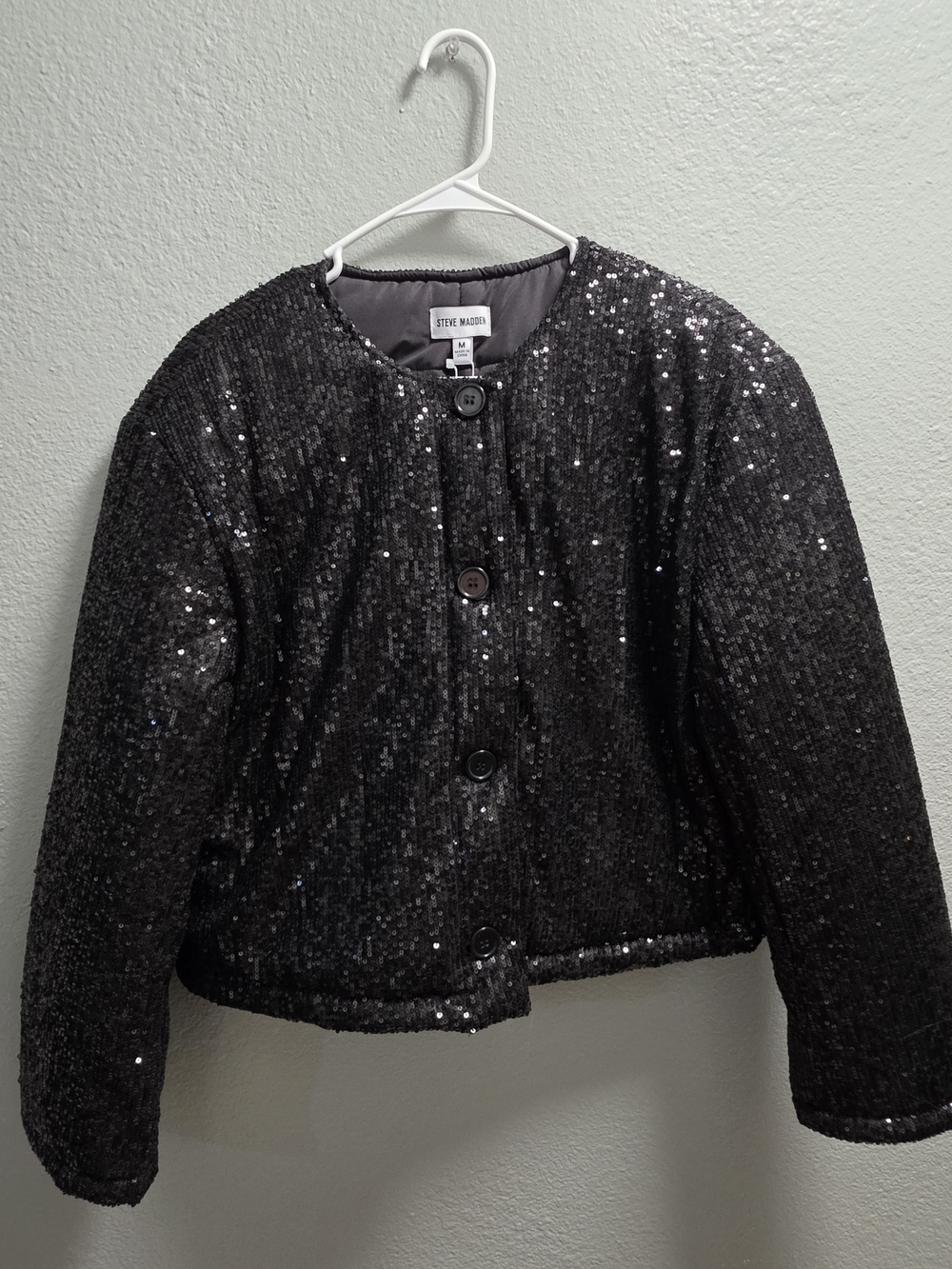 Steve Madden Black Sequin Cropped Blazer